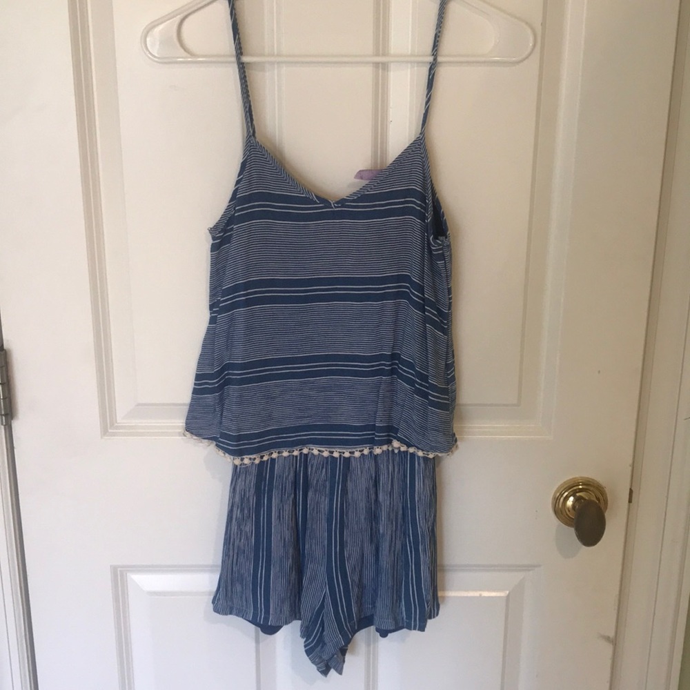 Blue/white striped romper